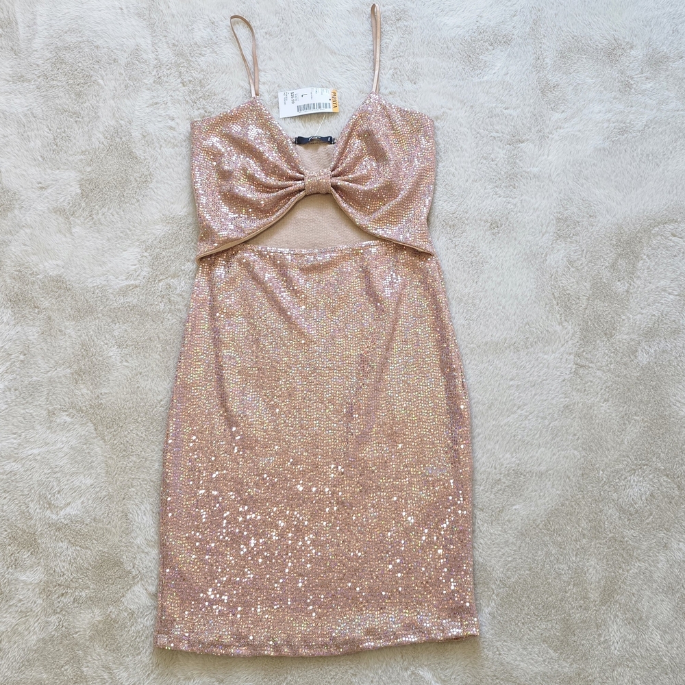 Papaya Sparkling Rose Gold Mini Dress For Junior Girl